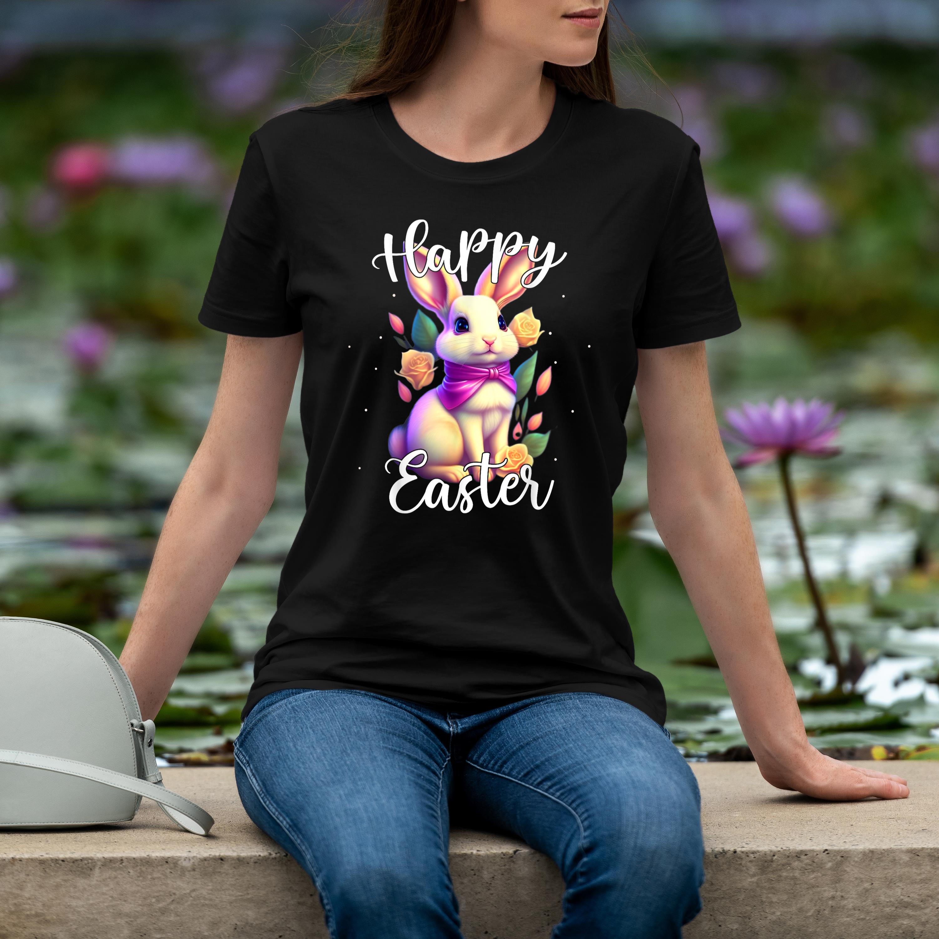 Happy Easter Shirt Bunny Rabbit Flower Graphic Women Girls Shirt 